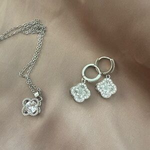 Silver Moisannite Jewelry Set with necklace and earrings